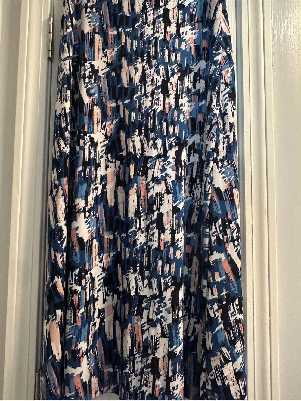 Jones Studio Painterly Brushstroke Maxi Skirt in Navy, White & Blush
